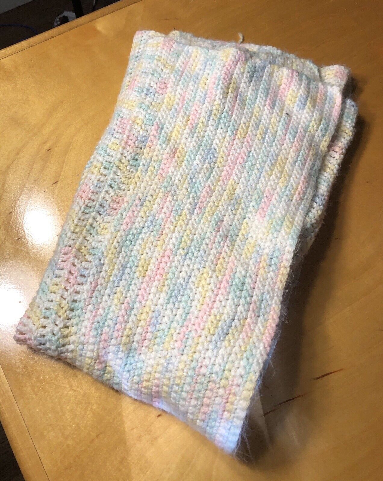 Hand Crocheted Knitted Pastel Yellow White Green Blue Pink Unisex Baby's Blanket