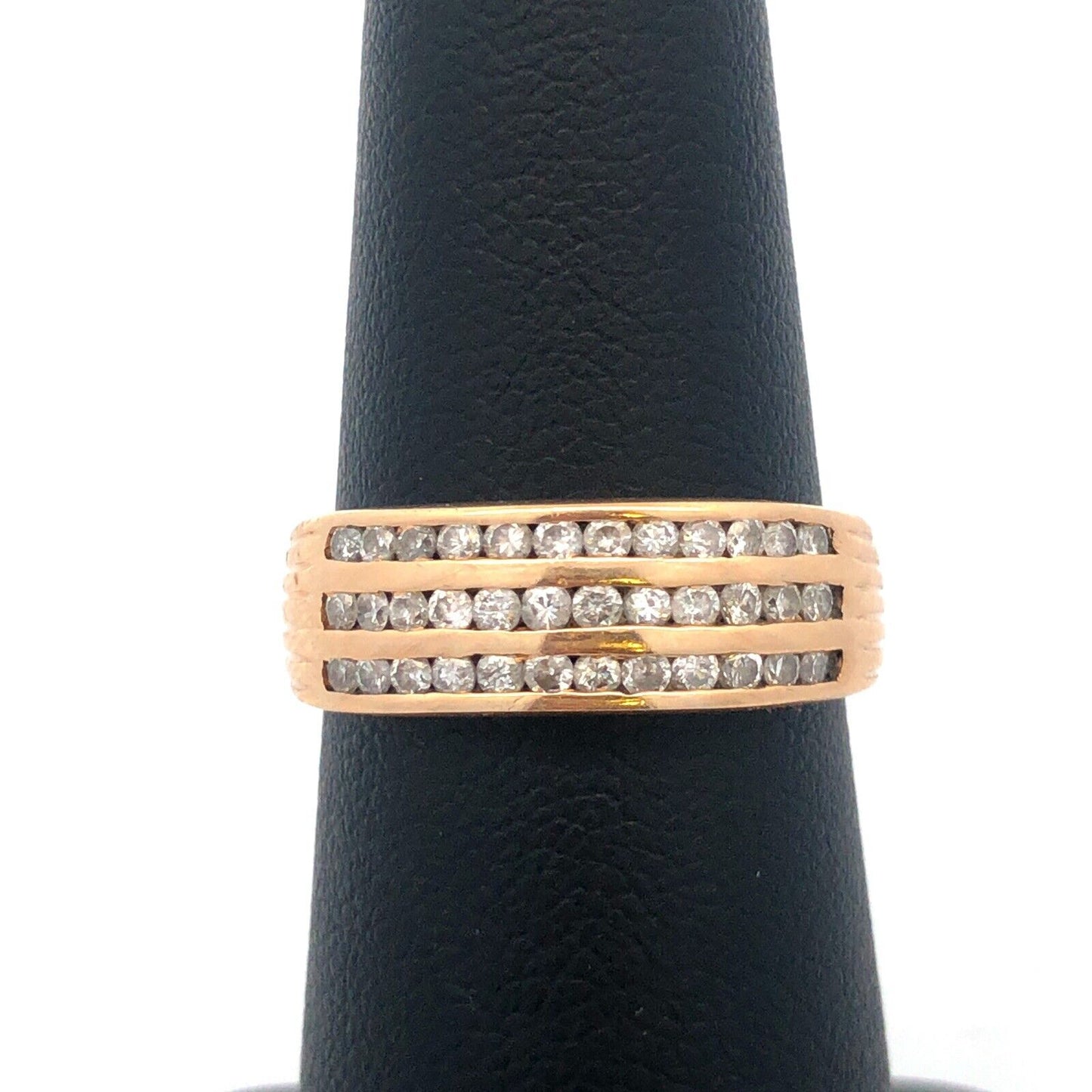 Designer 10K Yellow Gold Diamond Triple Row Tapered Bridal Cocktail Ring