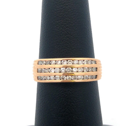 Designer 10K Yellow Gold Diamond Triple Row Tapered Bridal Cocktail Ring