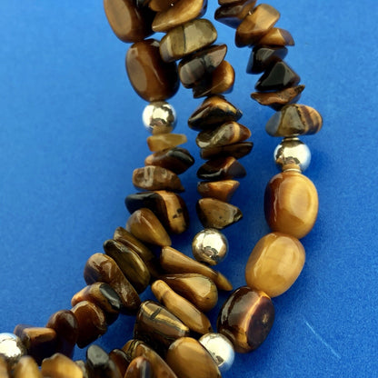Sterling Silver Tigers Eye Bead Protection Three Wrap Flex Bracelet