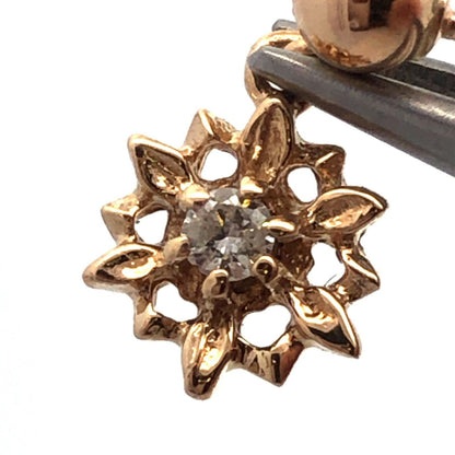 Vintage 14K Yellow Gold Diamond Starburst Snowflake Flower Dangle Stud Earrings