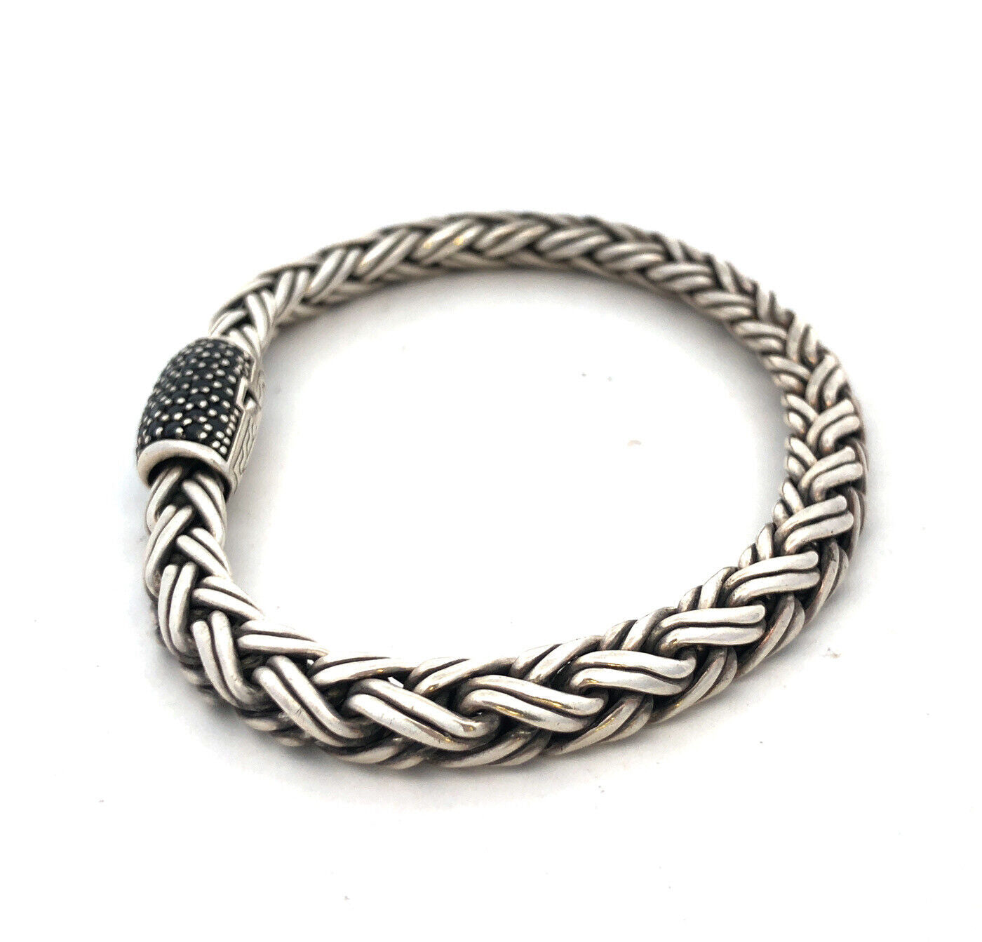 John Hardy 925 Sterling Silver Pave Black Diamond Icon Classic 6.5 mm Bracelet