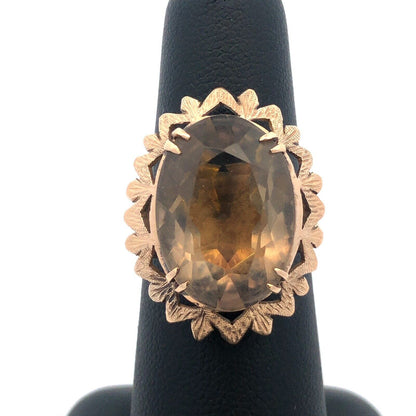 Vintage Retro 14k Yellow Gold Smoky Topaz Statement Cocktail Ring