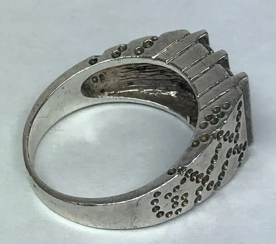 Native American Artisan Sterling Silver Cubic Zirconia CZ Unisex Statement Ring