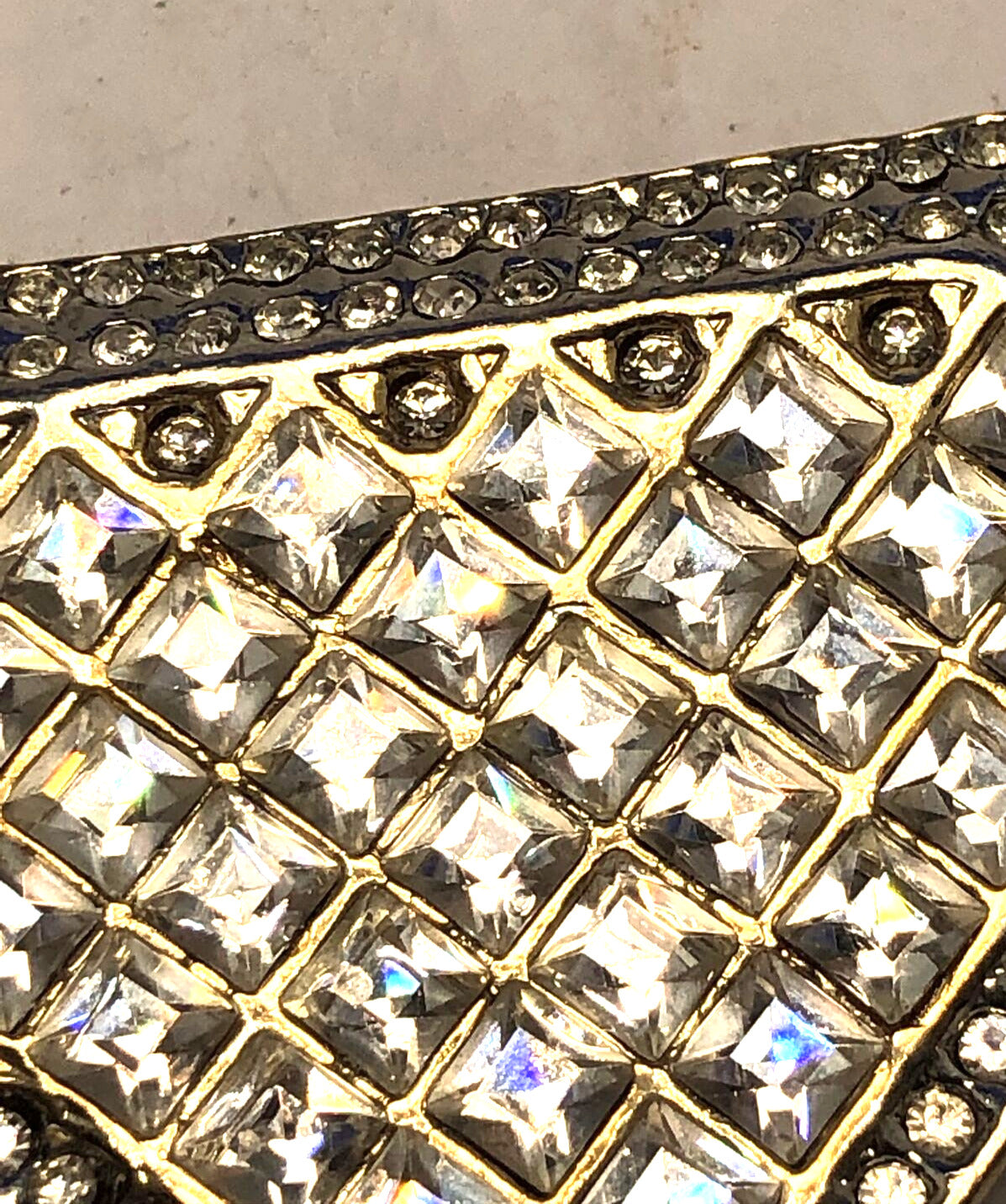 Runway Couture Gold Tone Rhinestone Herringbone Statement Collar Necklace