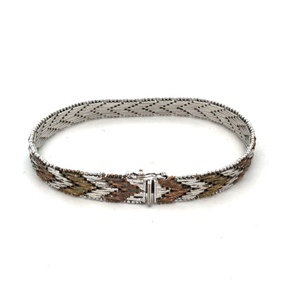 Designer 925 Sterling Silver Bronze Two Tone Herringbone Chevron Bracelet