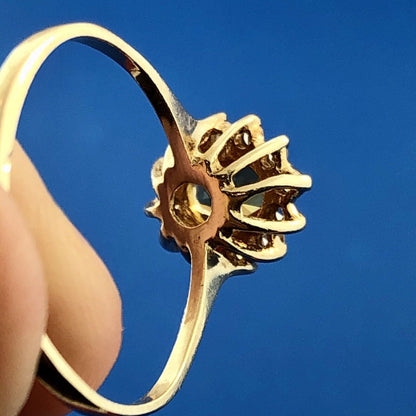 Vintage 10K Yellow Gold Oval Citrine Diamond Halo Engagement Cocktail Ring