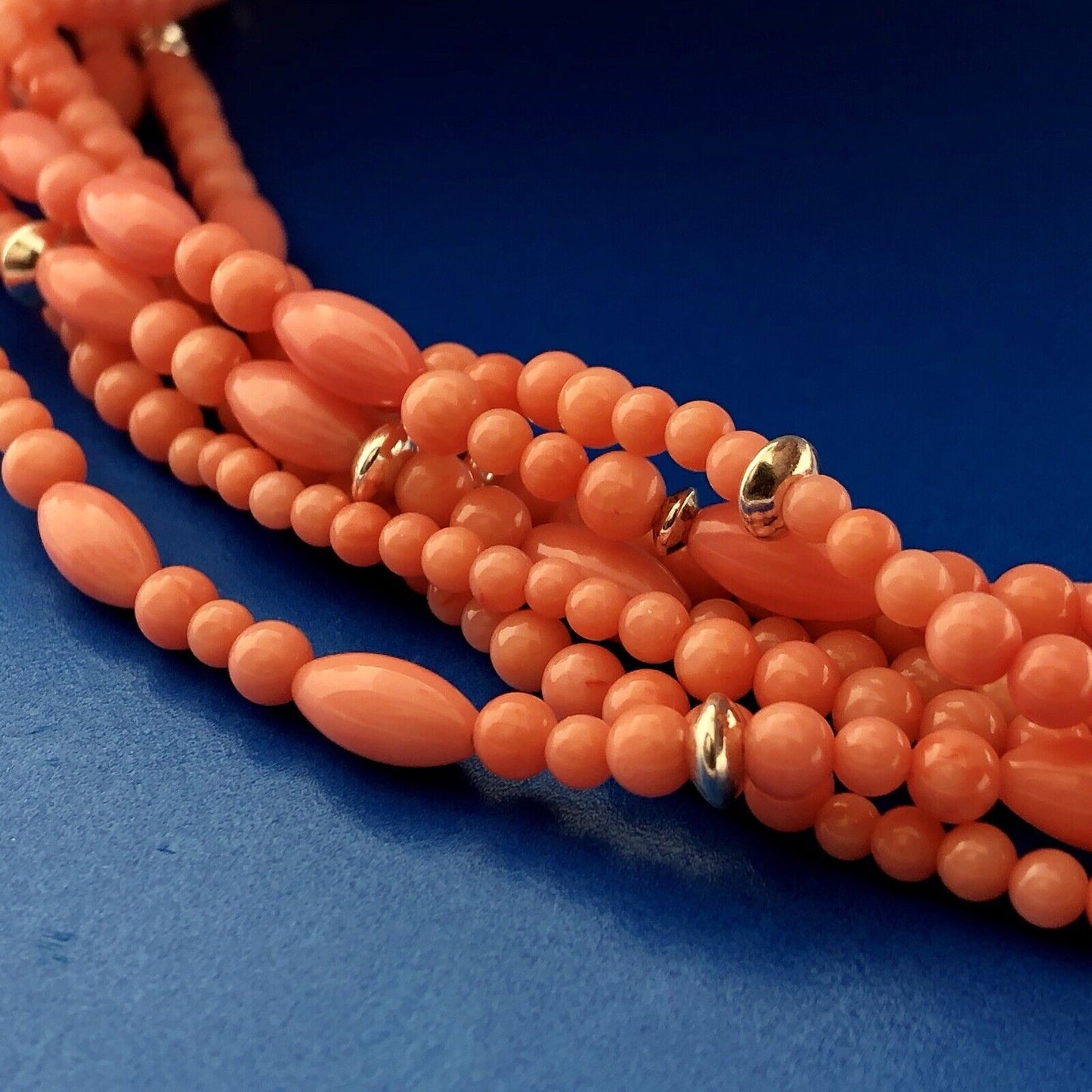 Fantastic Sterling Silver 925 Coral Silver Bead 7 Strand Statement Necklace