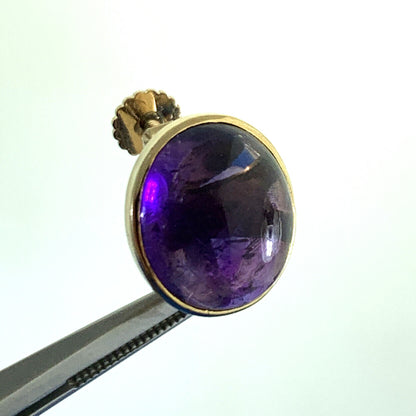 Vintage 14K Yellow Gold Amethyst Cabochon Hinged Statement Screw Back Earrings