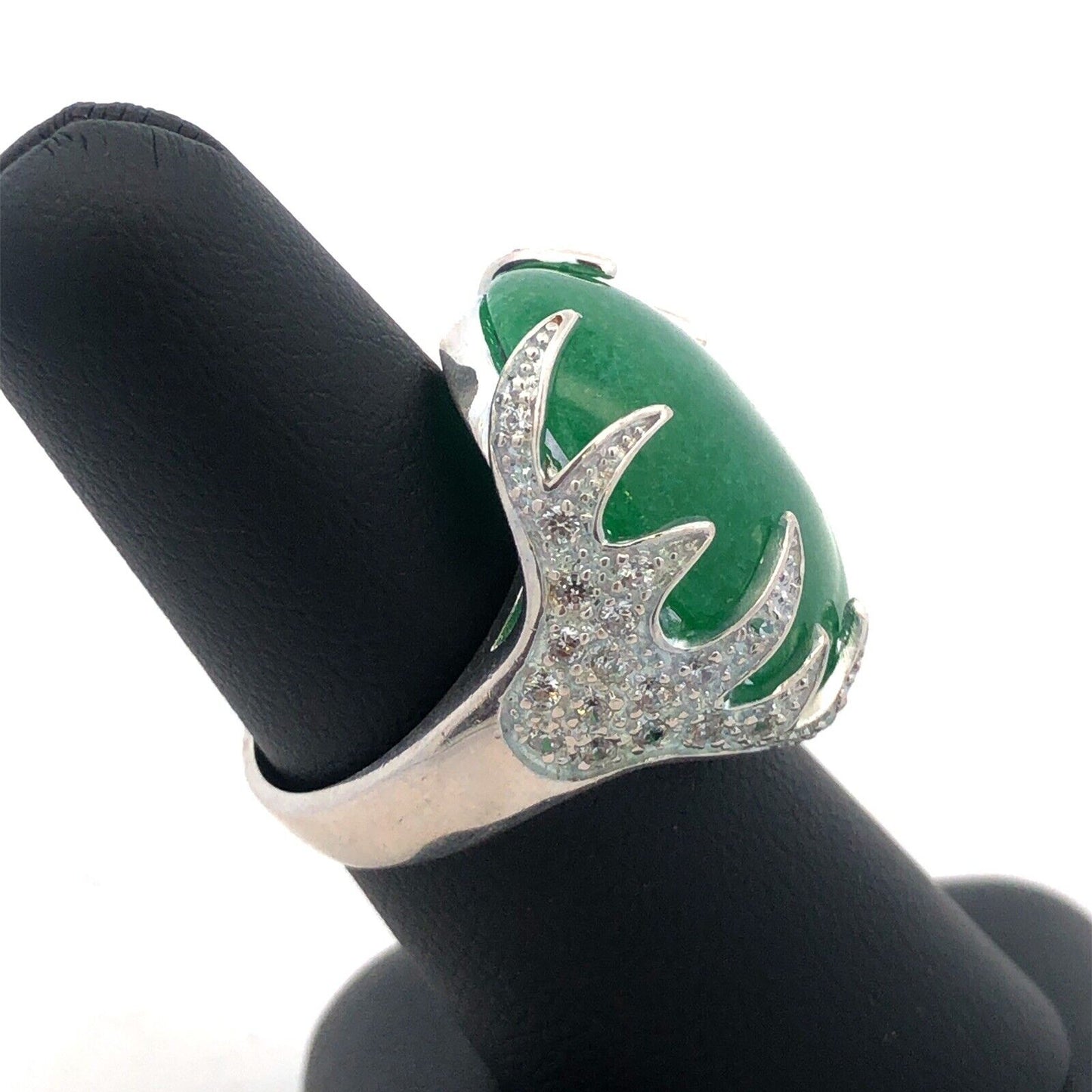 Designer SX 925 Sterling Silver Oval Chrysoprase Cubic Zirconia Statement Ring