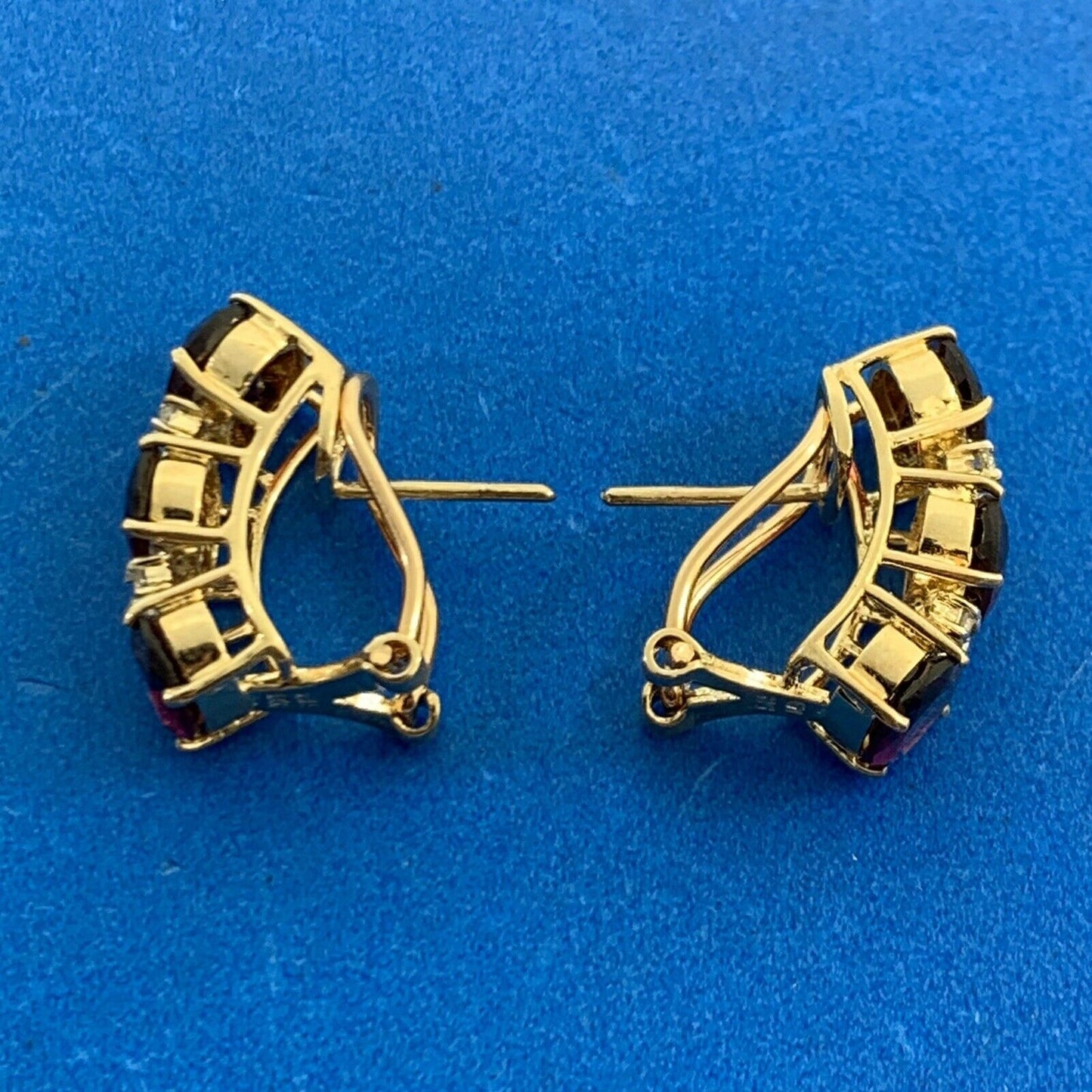 Vintage Garnet Diamond Huggie Stud Earring Pair