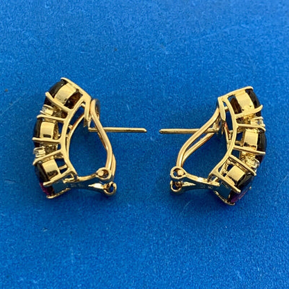 Vintage Garnet Diamond Huggie Stud Earring Pair