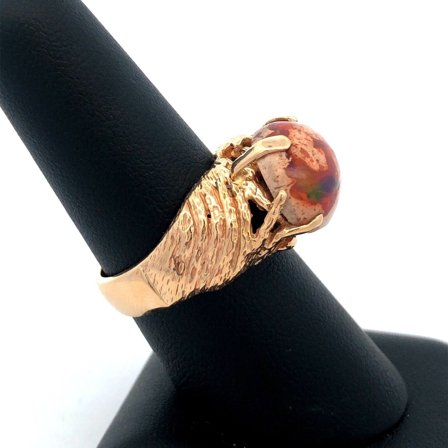 Designer Vintage 14K Yellow Gold Oval Mexican Opal Cabochon Statement Ring