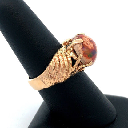 Designer Vintage 14K Yellow Gold Oval Mexican Opal Cabochon Statement Ring