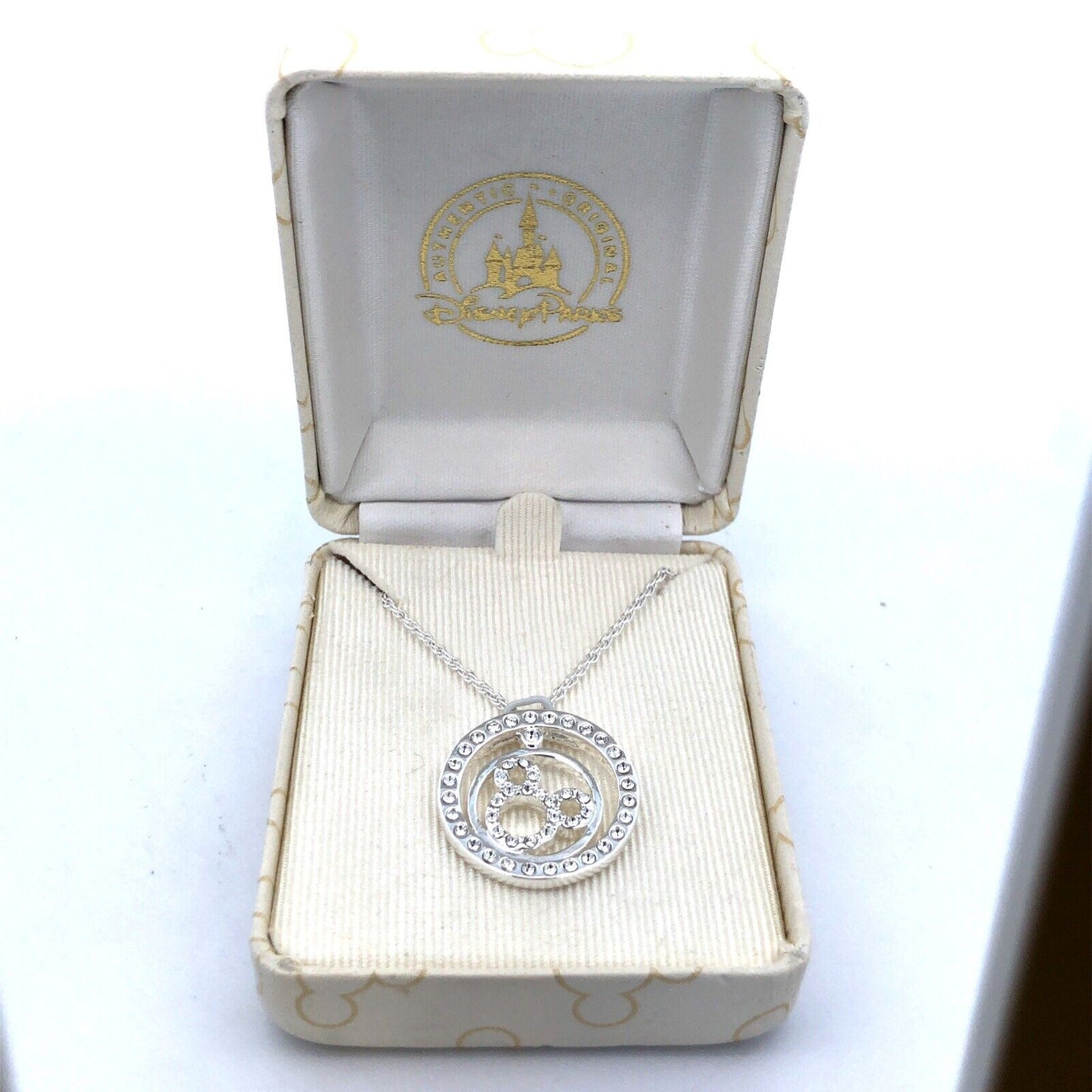 Authentic Disney Parks Silver Tone Cubic Zirconia CZ Mickey Infinity Necklace
