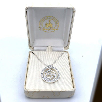 Authentic Disney Parks Silver Tone Cubic Zirconia CZ Mickey Infinity Necklace