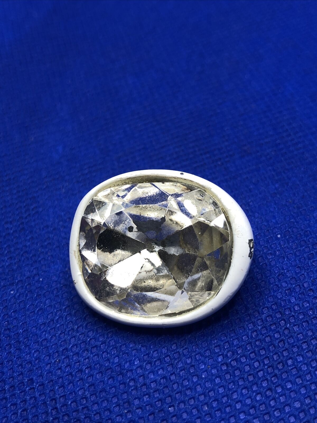 Kenneth Jay Lane White Metal Oval Faceted Crystal Statement Clip On Earrings