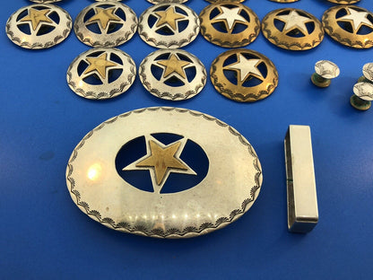 Southwestern Sterling Silver Brass Star Texas Star 23 Piece Rodeo Buckle Set