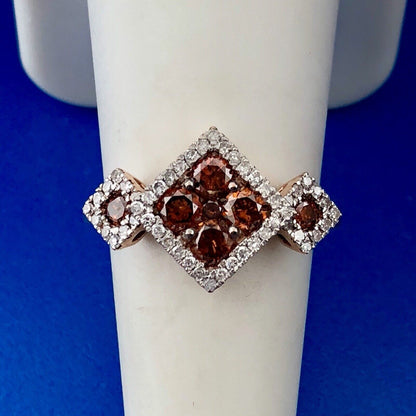 10k Rose Gold Champagne Diamond Ring with White Diamond Halo 9SQ