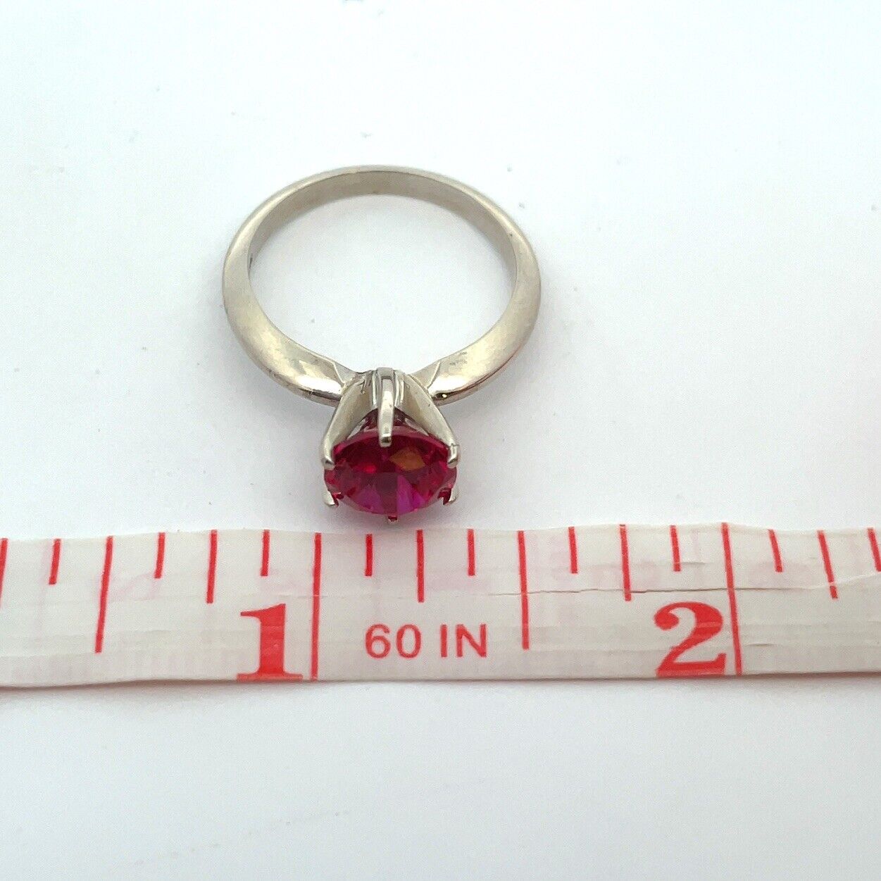 Designer 14K White Gold Ruby Solitaire Statement Cocktail Engagement Ring