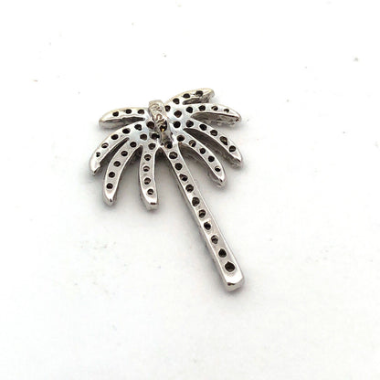 10K White Gold Round Designer SK Diamond Pave Palm Tree Beach Pendant