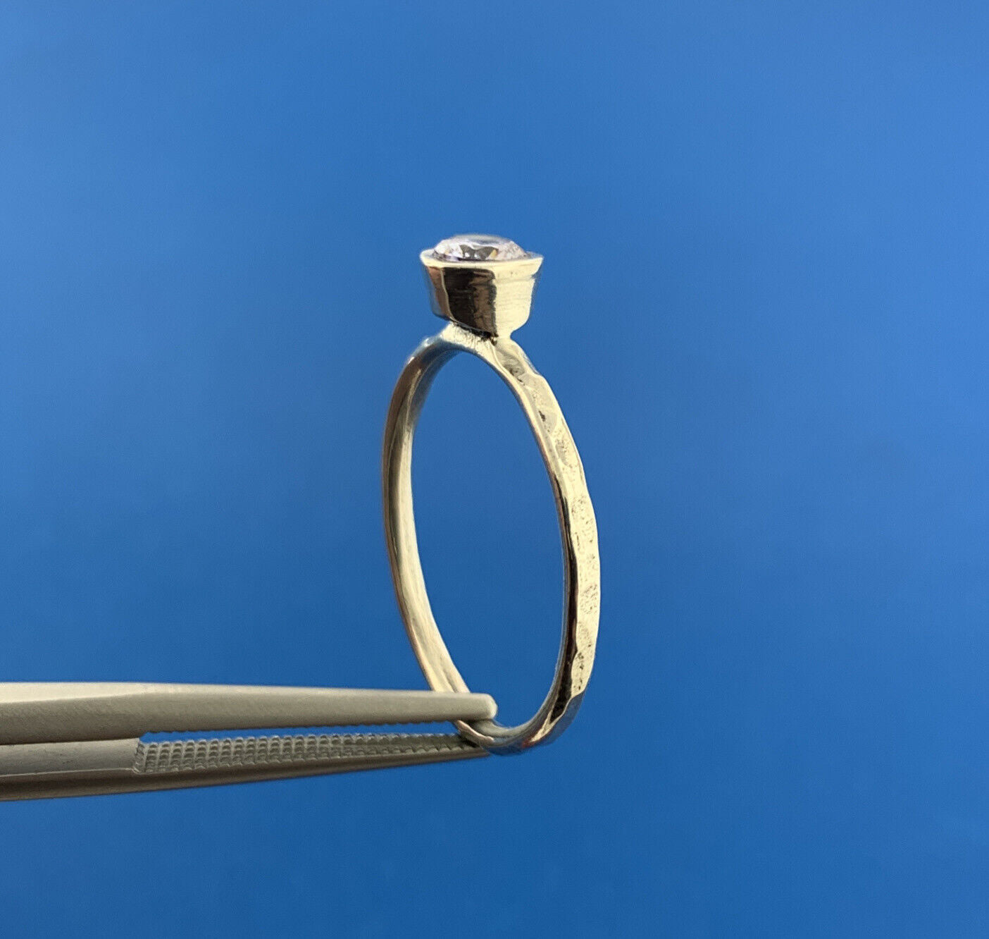 Hammered Band Sterling Silver Amethyst Cubic Zirconia February Stackable Ring