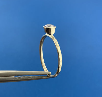 Hammered Band Sterling Silver Amethyst Cubic Zirconia February Stackable Ring