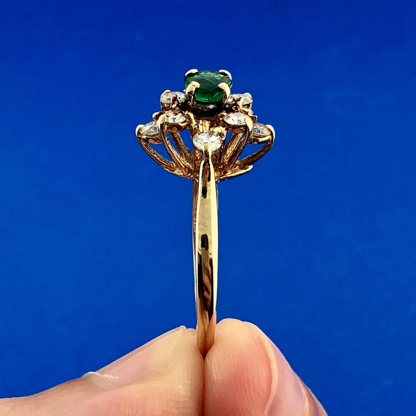 Brilliant 14K Yellow Gold Emerald Diamond Accent May Anniversary Cocktail Ring