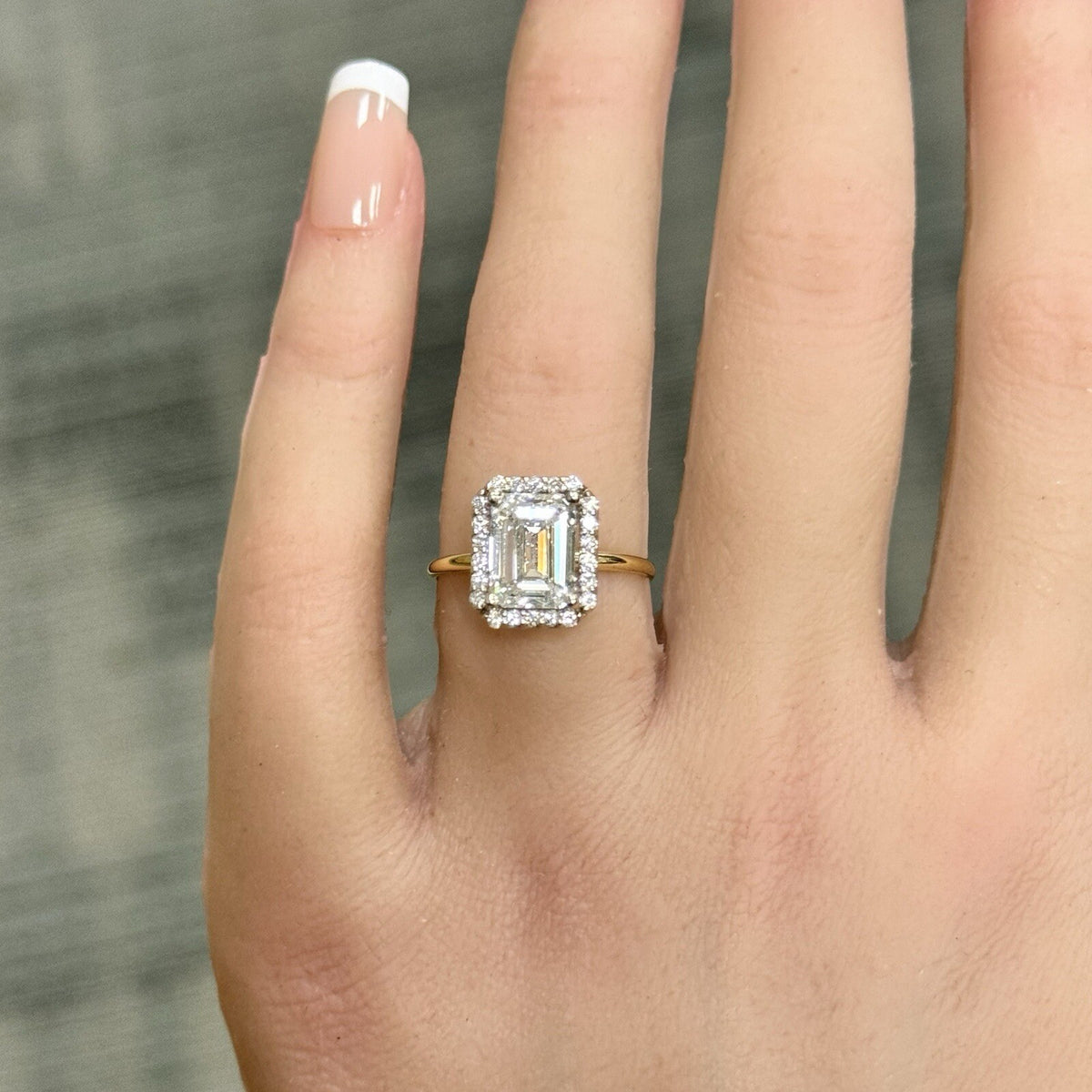 14K Yellow Gold Emerald Lab Created Diamond 2.55 TCW Halo Engagement Ring