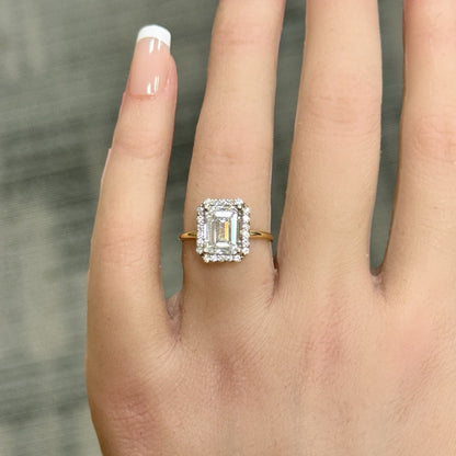 14K Yellow Gold Emerald Lab Created Diamond 2.55 TCW Halo Engagement Ring