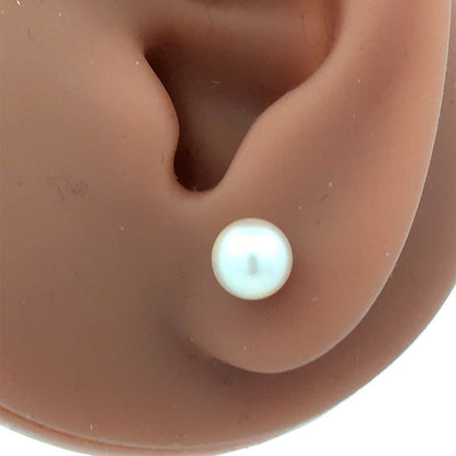 Designer 14K Yellow Gold White Pearl Solitaire June Anniversary Stud Earrings