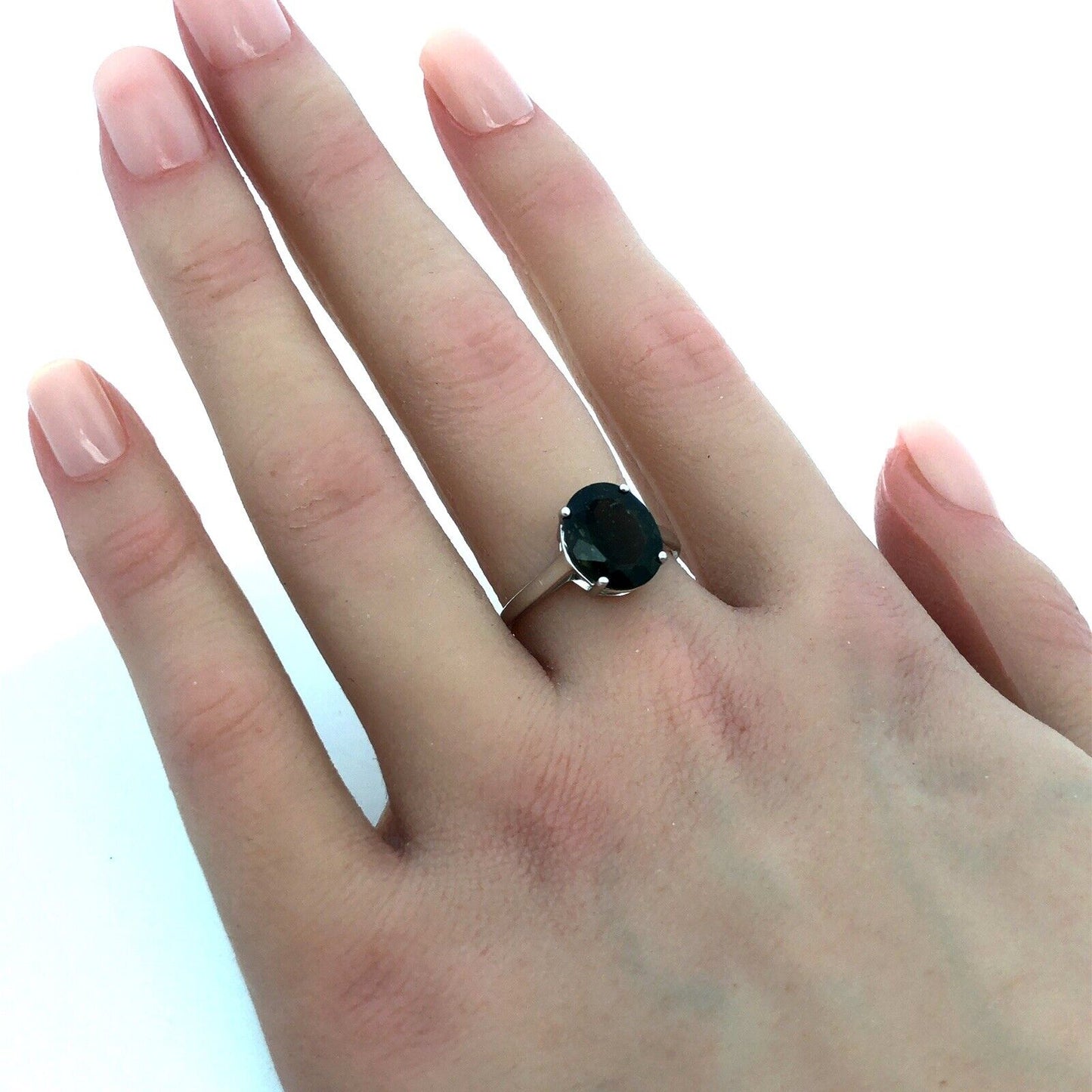 Designer TGGC 925 Sterling Silver Oval Green Tourmaline Solitaire Ring