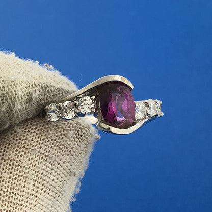 Sterling Silver 925 Oval Pink Tourmaline CZ Engagement Promise Cocktail Ring