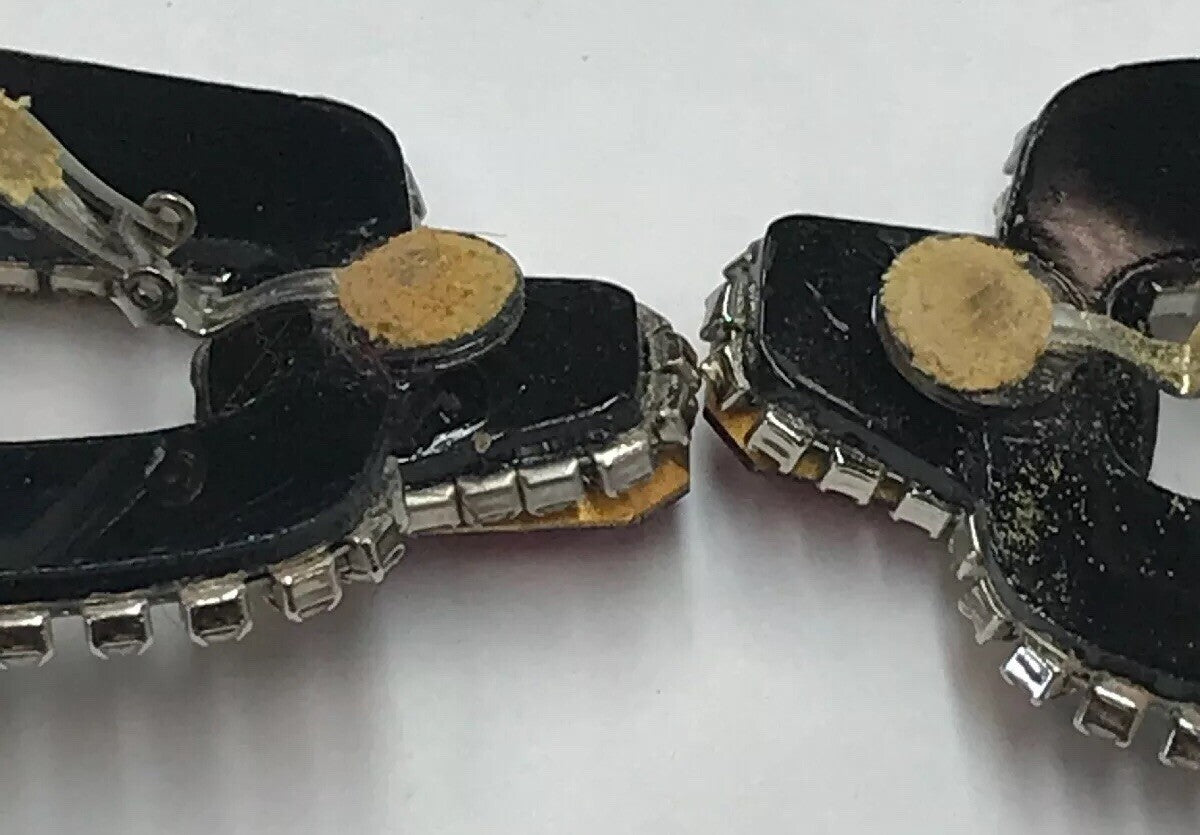 Original M&J Hansen '89 Signed Red Green Crystal Rhinestone Runway Clip Earrings