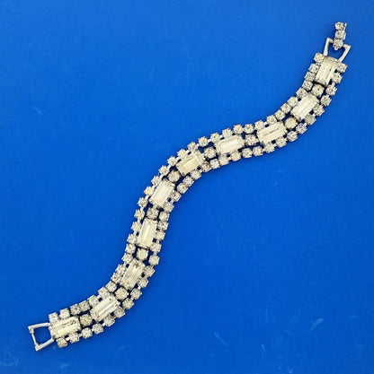 Vintage Albert Weiss Silver Tone Crystal Rhinestone Glamour Link Bracelet