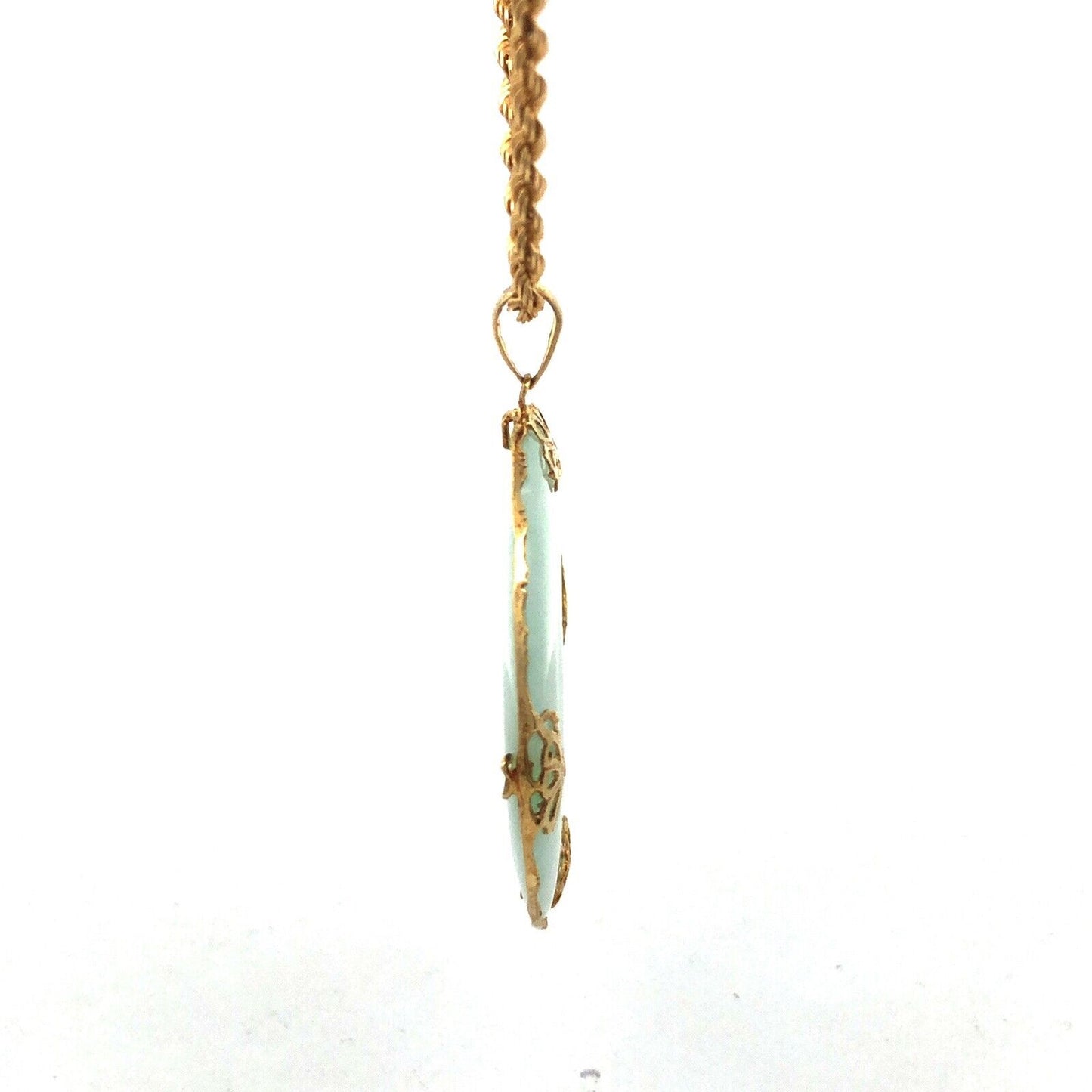Designer 14K Yellow Gold Jade Good Luck Symbol Statement Pendant Necklace