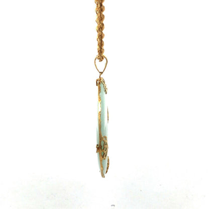 Designer 14K Yellow Gold Jade Good Luck Symbol Statement Pendant Necklace