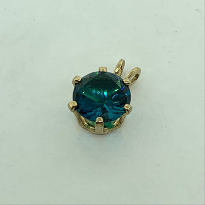 14K Yellow Gold Round Green Tourmaline Solitaire Drop Pendant