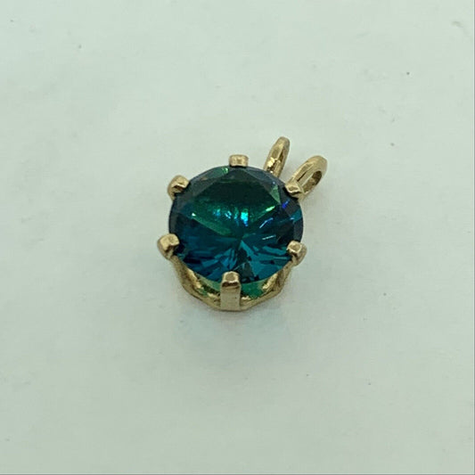 14K Yellow Gold Round Green Tourmaline Solitaire Drop Pendant