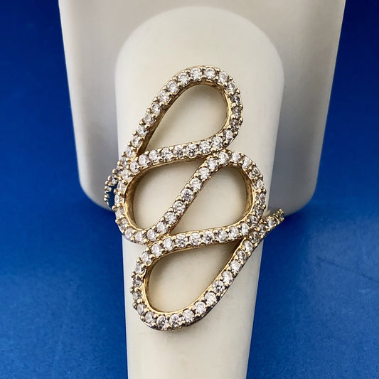 Milor Modernistic Vermeil Sterling Silver Cubic Zirconia Encrusted Finger Ring