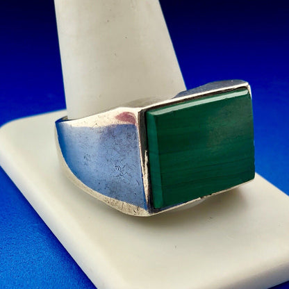 Vintage Taxco Mexico TH-107 Sterling Silver Malachite Men's Statement Dome Ring