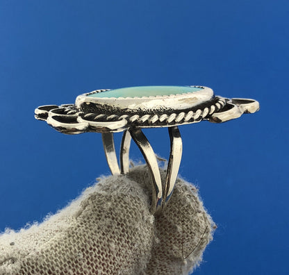 Vintage Native American Sterling Silver 925 Turquoise Statement Finger Ring