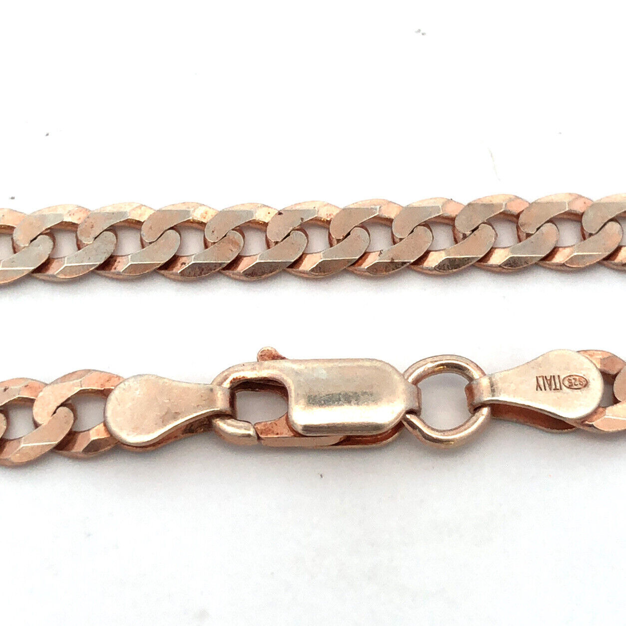 Italy 925 Sterling Silver Rose Gold Tone Curb Cuban Link Chain Bracelet