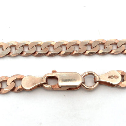 Italy 925 Sterling Silver Rose Gold Tone Curb Cuban Link Chain Bracelet
