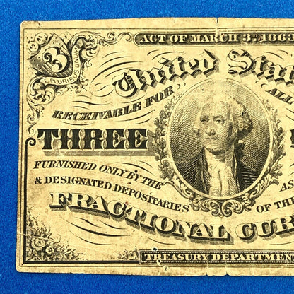 1864 3rd Issue 3 Cents Postage Fractional Currency Civil War Note Fr. 1227