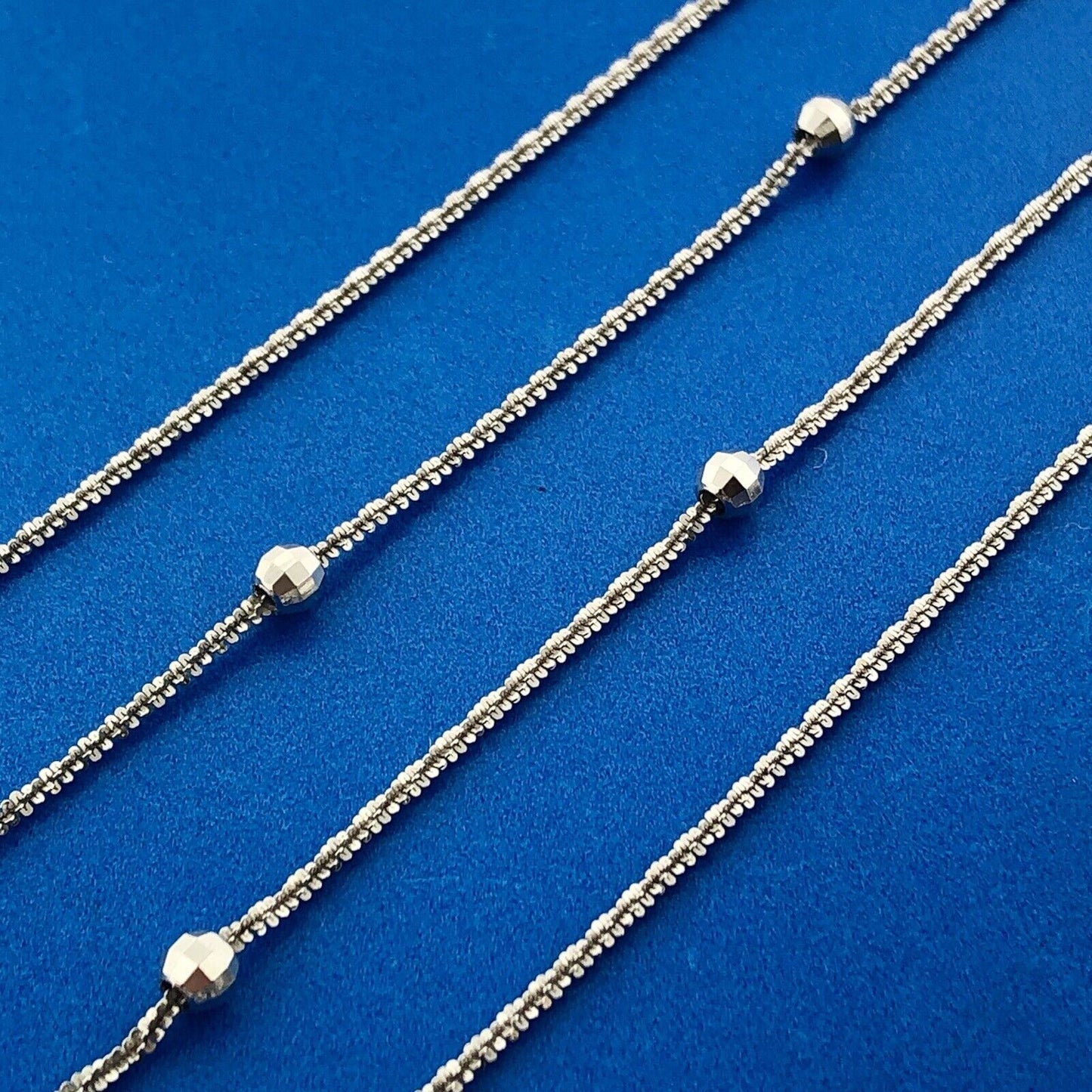 Italy 14K White Gold Twisted Rope Disco Ball Station Necklace