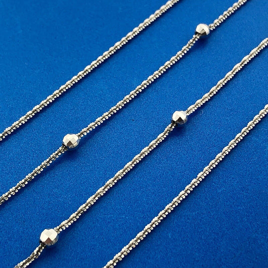 Italy 14K White Gold Twisted Rope Disco Ball Station Necklace