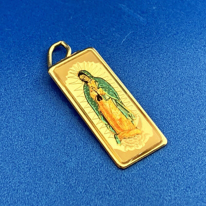 Estate Designer JTS 10K Yellow Gold Painted Mary Madonna Religious Charm Pendant