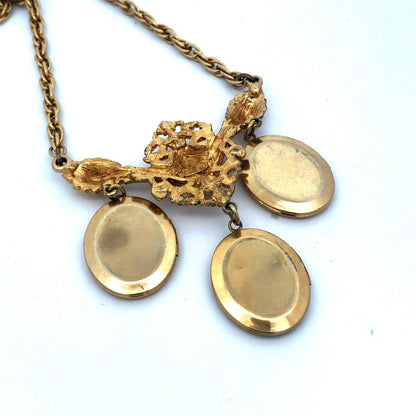 Arthur Pepper Mid Century Gold Tone Oval Locket Double Chain Statement Necklace