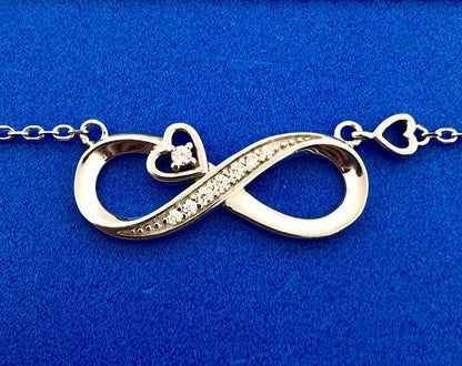 Lovely Sterling Silver 925 Diamond Infinity Eternity Figure 8 Heart Necklace